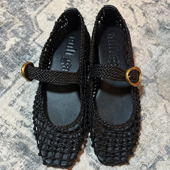 cult gaia Black Woven Mary Jane Flat with Gold Buckle - Picture 2 of 5